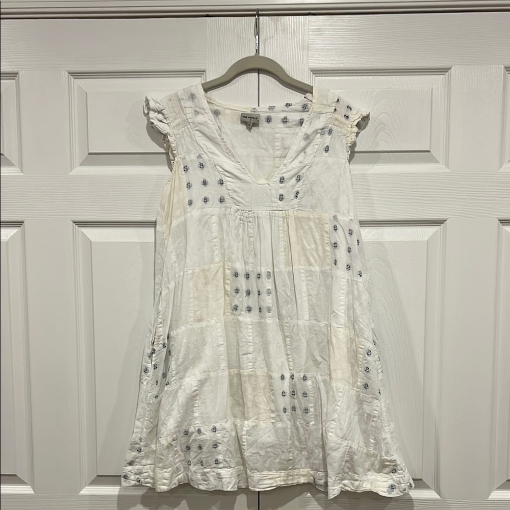 THE ODELLS Monique Dress White Blue Patchwork Cottagecore Womens Size Small
